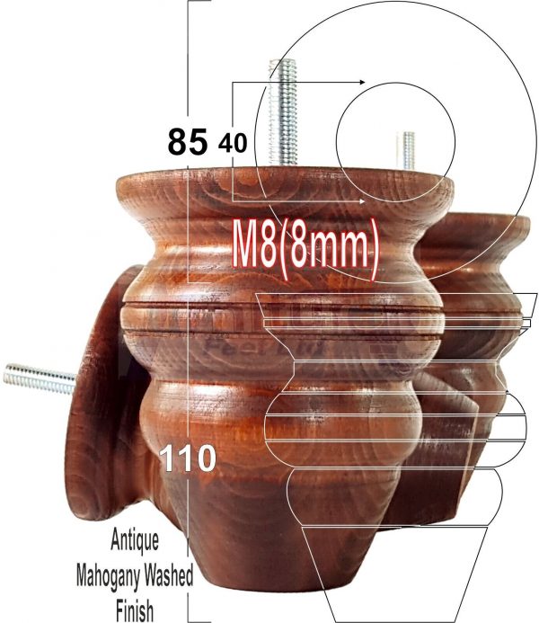 4 Wood Turned Bun Furniture Legs M8 Replacement Chair Sofa Bed Feet 110mm High - Image 42