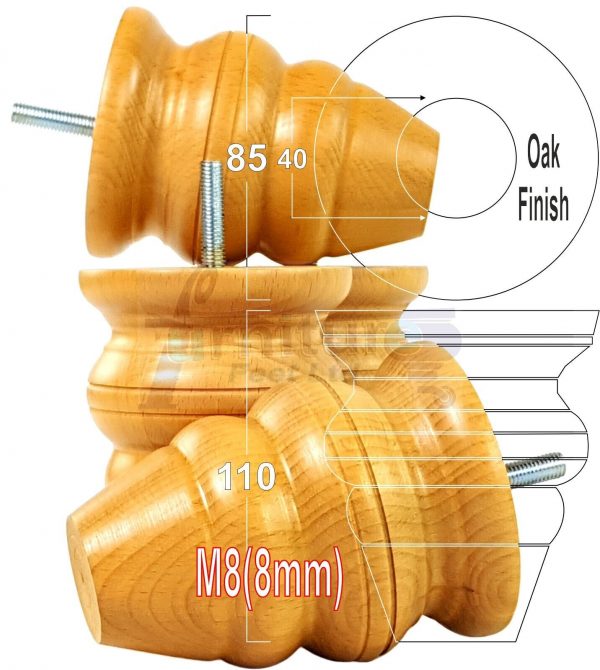 4 Wood Turned Bun Furniture Legs M8 Replacement Chair Sofa Bed Feet 110mm High - Image 27