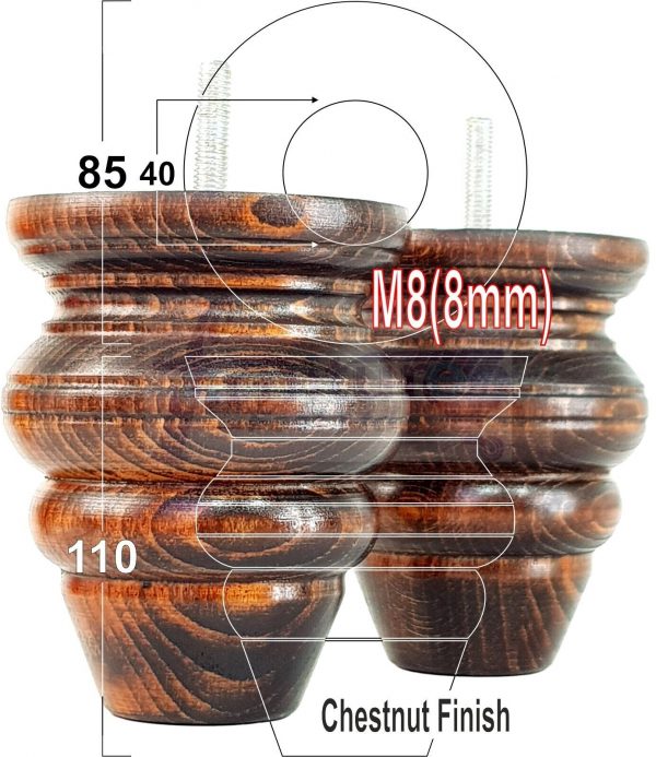 4 Wood Turned Bun Furniture Legs M8 Replacement Chair Sofa Bed Feet 110mm High - Image 40