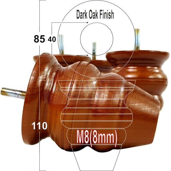 4 Wood Turned Bun Furniture Legs M8 Replacement Chair Sofa Bed Feet 110mm High - Image 16