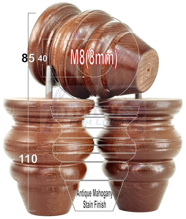 4 Wood Turned Bun Furniture Legs M8 Replacement Chair Sofa Bed Feet 110mm High - Image 37