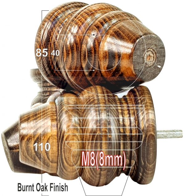 4 Wood Turned Bun Furniture Legs M8 Replacement Chair Sofa Bed Feet 110mm High - Image 41