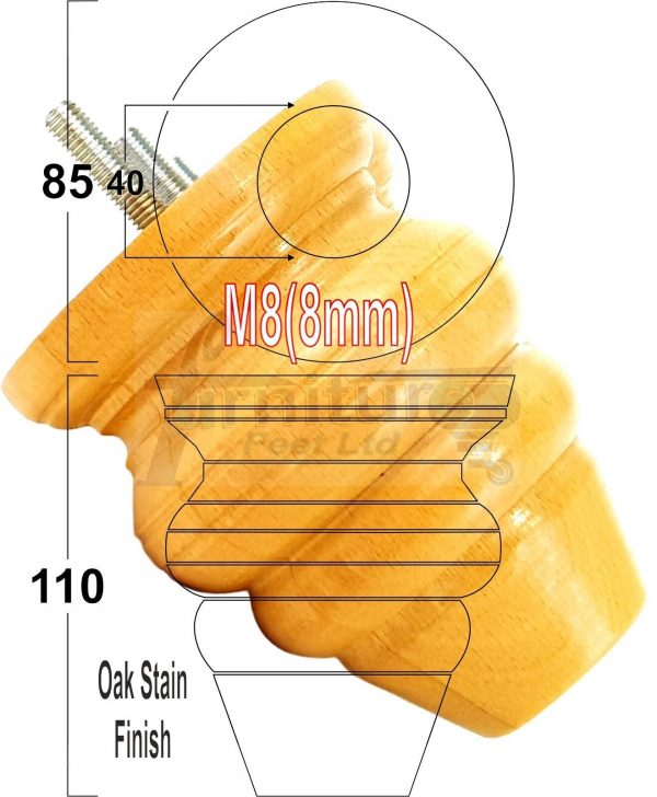 4 Wood Turned Bun Furniture Legs M8 Replacement Chair Sofa Bed Feet 110mm High - Image 28