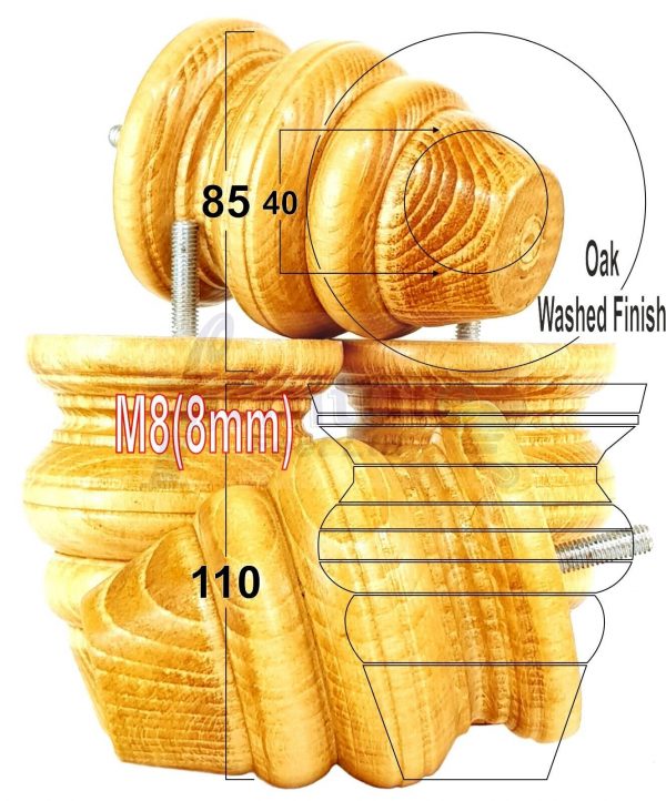4 Wood Turned Bun Furniture Legs M8 Replacement Chair Sofa Bed Feet 110mm High - Image 29