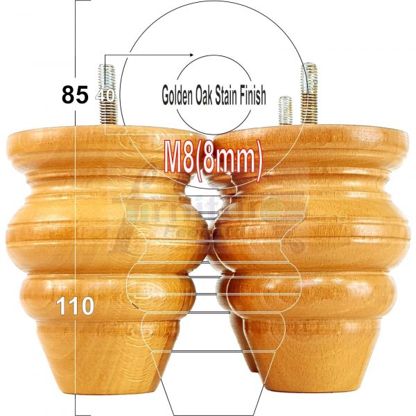4 Wood Turned Bun Furniture Legs M8 Replacement Chair Sofa Bed Feet 110mm High - Image 21