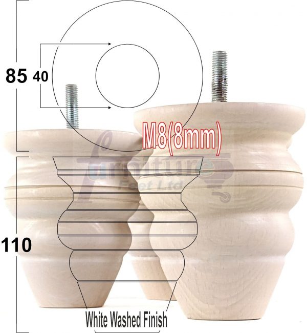 4 Wood Turned Bun Furniture Legs M8 Replacement Chair Sofa Bed Feet 110mm High - Image 35