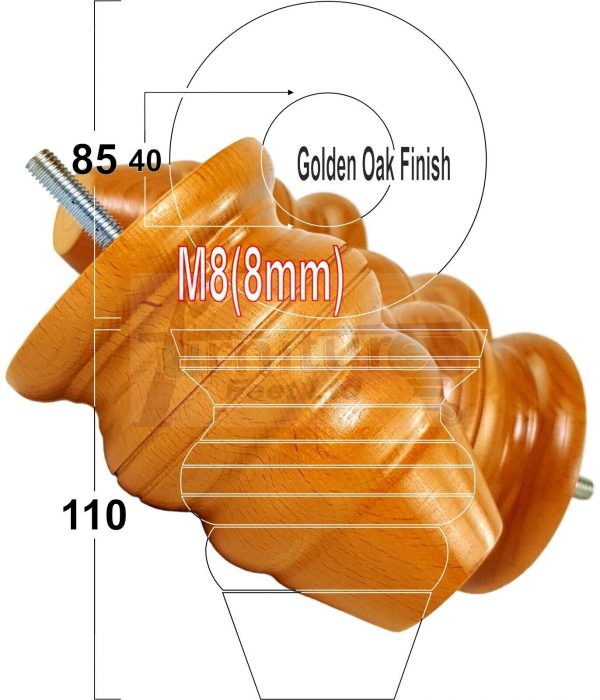 4 Wood Turned Bun Furniture Legs M8 Replacement Chair Sofa Bed Feet 110mm High - Image 20