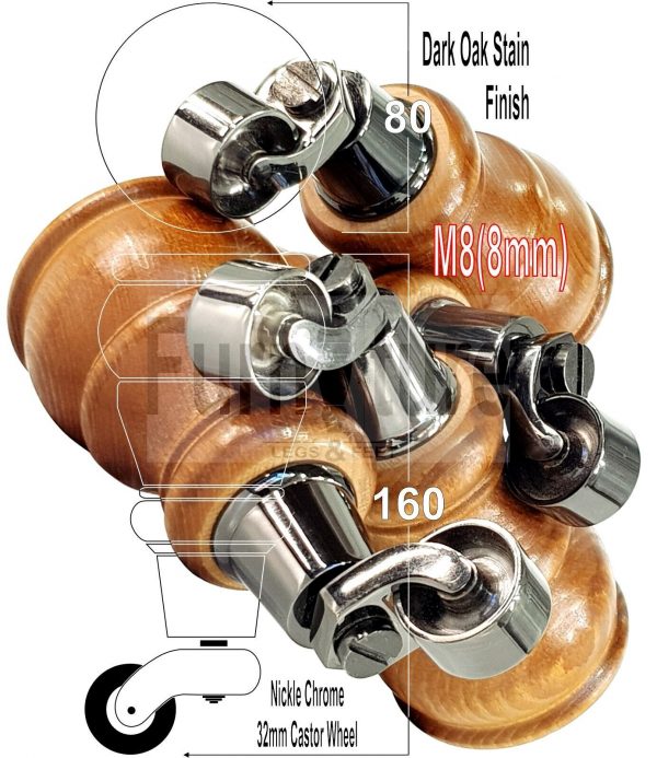 4 Wooden Furniture Sofa Legs M8 Castor Replacment Chair Settee Feet 160mm High - Image 16
