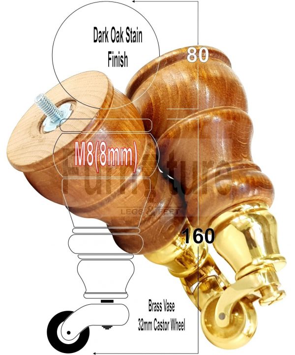 4 Wooden Furniture Sofa Legs M8 Castor Replacment Chair Settee Feet 160mm High - Image 17