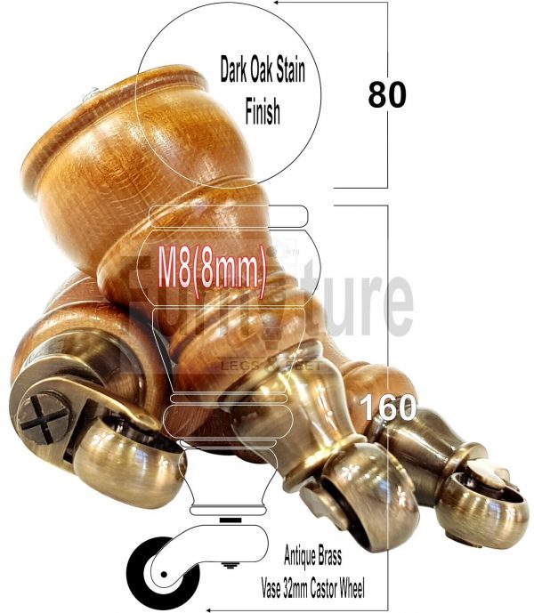 4 Wooden Furniture Sofa Legs M8 Castor Replacment Chair Settee Feet 160mm High - Image 19
