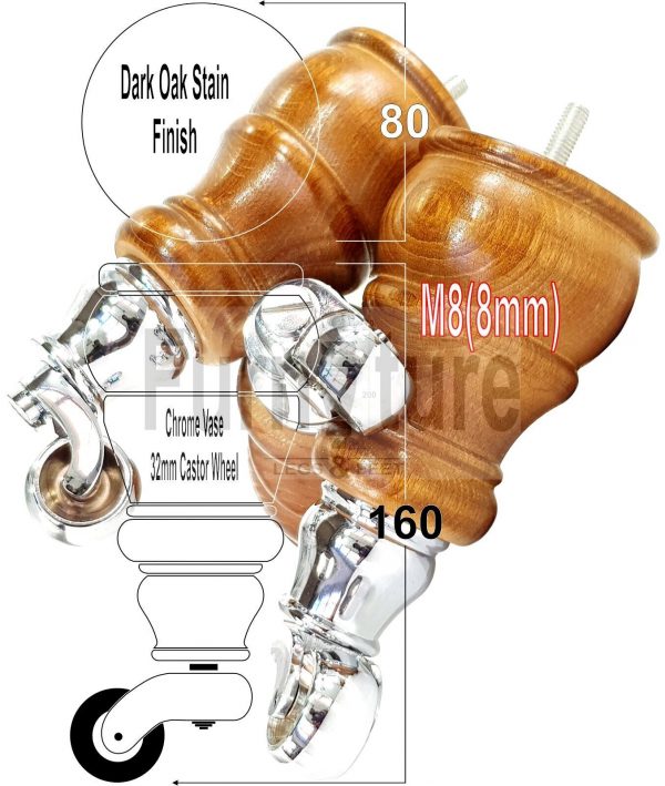 4 Wooden Furniture Sofa Legs M8 Castor Replacment Chair Settee Feet 160mm High - Image 18