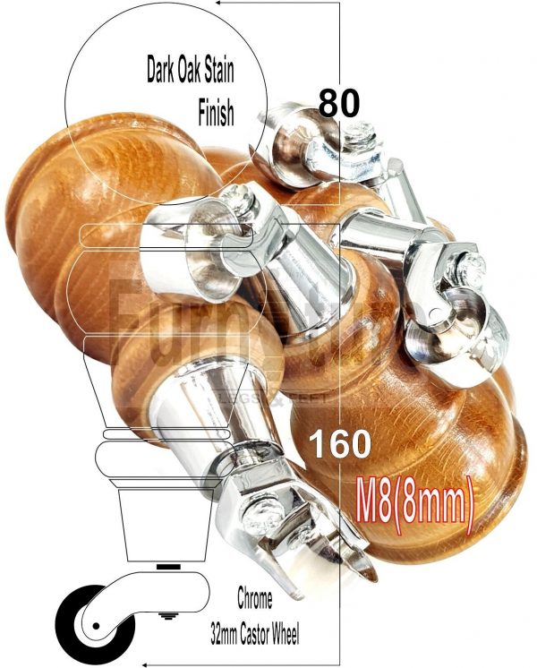 4 Wooden Furniture Sofa Legs M8 Castor Replacment Chair Settee Feet 160mm High - Image 14