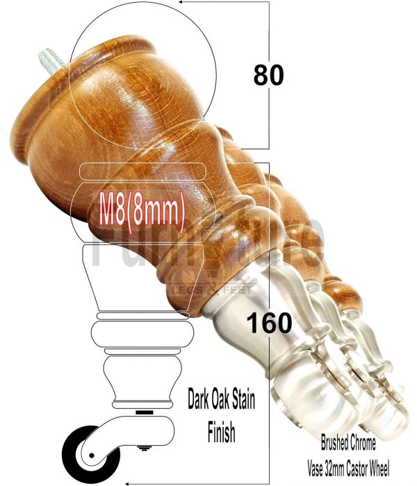 4 Wooden Furniture Sofa Legs M8 Castor Replacment Chair Settee Feet 160mm High - Image 21