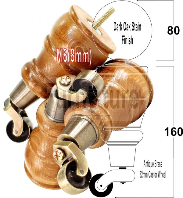 4 Wooden Furniture Sofa Legs M8 Castor Replacment Chair Settee Feet 160mm High - Image 15