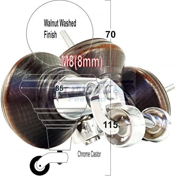 4 Wooden Furniture Sofa Legs M8 Replacment Chair Feet & Castors 120mm High - Image 14