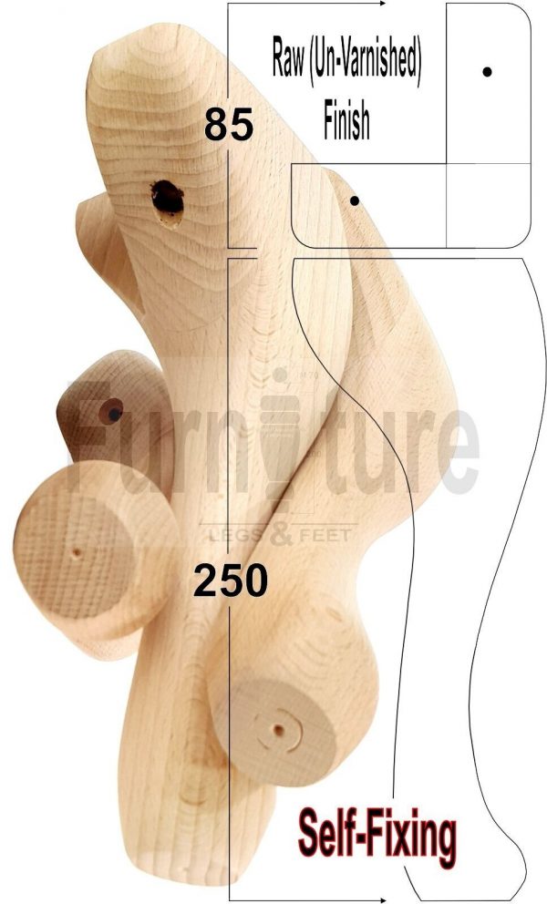 4 Wooden Traditional Queen Anne Furniture Legs 250mm Sofa Chair Beds (Self-Fix) - Image 28