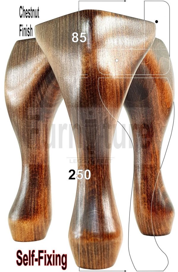 4 Wooden Traditional Queen Anne Furniture Legs 250mm Sofa Chair Beds (Self-Fix) - Image 42