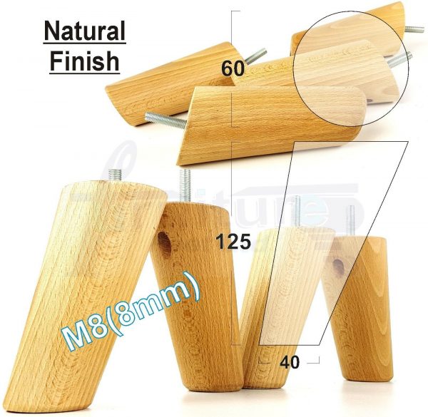 4x ANGLED WOODEN SETTEE LEGS 125mm High SOFA FURNITURE REPLACEMENT FEET M8(8mm) - Image 24