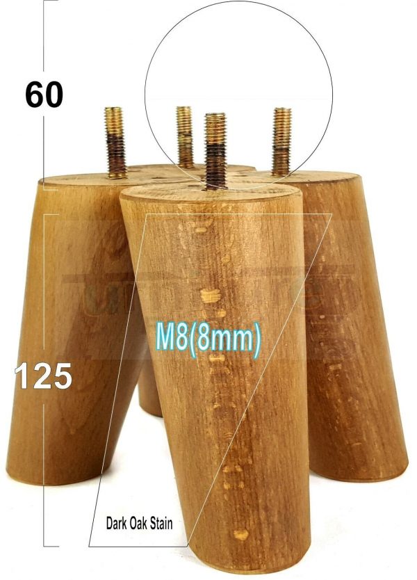 4x ANGLED WOODEN SETTEE LEGS 125mm High SOFA FURNITURE REPLACEMENT FEET M8(8mm) - Image 18