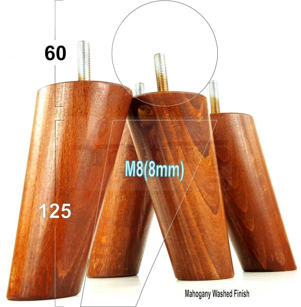 4x ANGLED WOODEN SETTEE LEGS 125mm High SOFA FURNITURE REPLACEMENT FEET M8(8mm) - Image 23