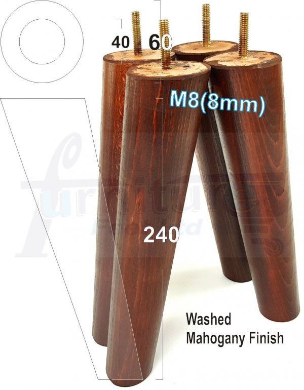 4x ANGLED WOODEN SETTEE LEGS 240mm High SOFA FURNITURE REPLACEMENT FEET M8(8mm) - Image 23