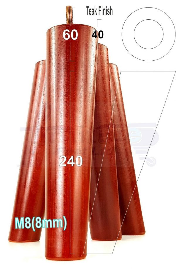 4x ANGLED WOODEN SETTEE LEGS 240mm High SOFA FURNITURE REPLACEMENT FEET M8(8mm) - Image 28