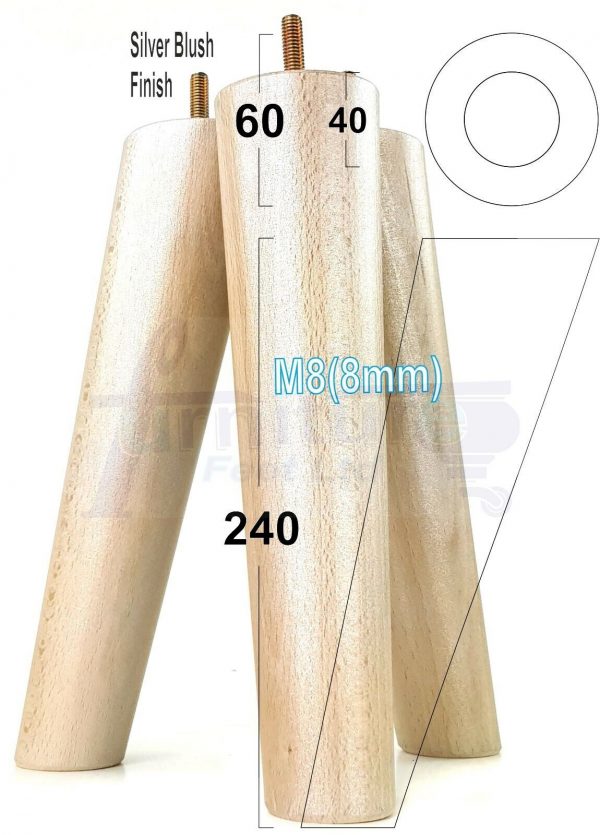 4x ANGLED WOODEN SETTEE LEGS 240mm High SOFA FURNITURE REPLACEMENT FEET M8(8mm) - Image 31