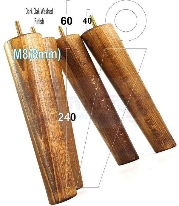 4x ANGLED WOODEN SETTEE LEGS 240mm High SOFA FURNITURE REPLACEMENT FEET M8(8mm) - Image 17
