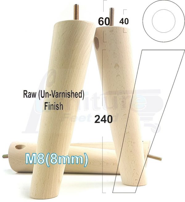 4x ANGLED WOODEN SETTEE LEGS 240mm High SOFA FURNITURE REPLACEMENT FEET M8(8mm) - Image 25