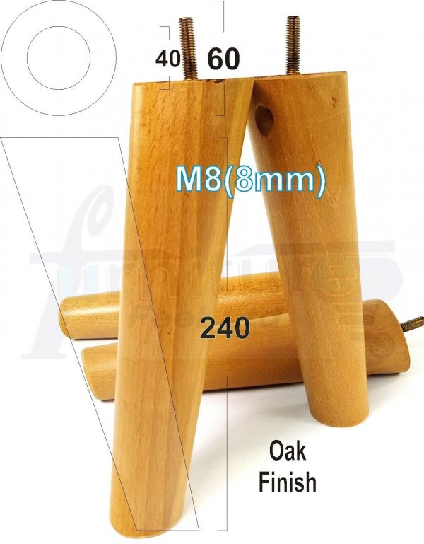 4x ANGLED WOODEN SETTEE LEGS 240mm High SOFA FURNITURE REPLACEMENT FEET M8(8mm) - Image 26