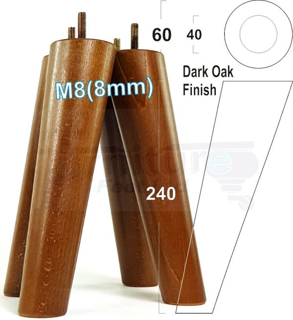 4x ANGLED WOODEN SETTEE LEGS 240mm High SOFA FURNITURE REPLACEMENT FEET M8(8mm) - Image 16