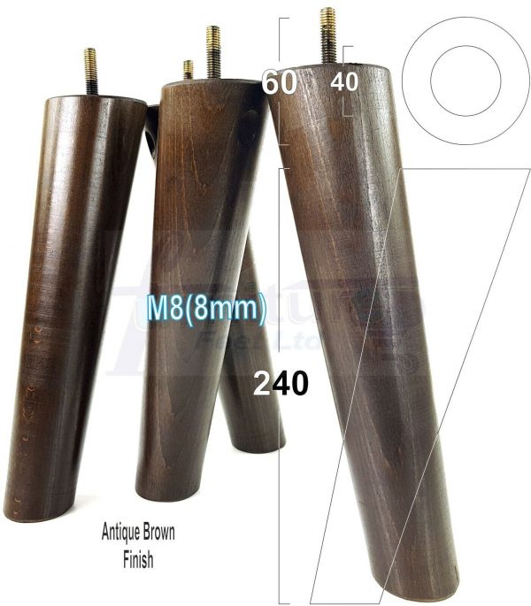 4x ANGLED WOODEN SETTEE LEGS 240mm High SOFA FURNITURE REPLACEMENT FEET M8(8mm) - Image 12
