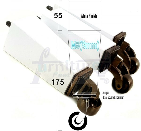 4x ANTIQUE CASTOR LEGS 175mm High CHAIR REPLACEMENT SOFA FURNITURE FEET M8(8mm) - Image 24