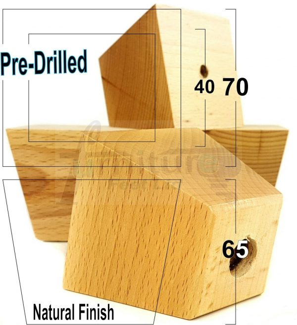 4x BLOCK WOOD LEGS 65mm High CHAIR REPLACEMENT FURNITURE SOFA FEET (PRE-DRILLED) - Image 5