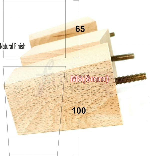 4x BLOCK WOOD REPLACEMENT FURNITURE SOFA LEGS M8(8mm) SETTEE FEET 100mm HIGH - Image 23
