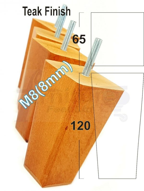4x BLOCK WOODEN SOFA LEGS 120mm High CHAIR REPLACEMENT FURNITURE FEET M8(8mm) - Image 17