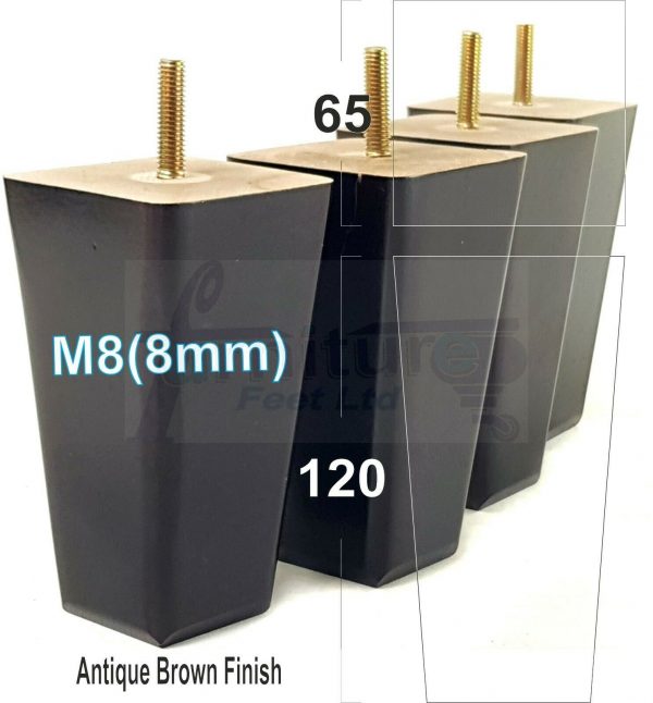 4x BLOCK WOODEN SOFA LEGS 120mm High CHAIR REPLACEMENT FURNITURE FEET M8(8mm) - Image 3