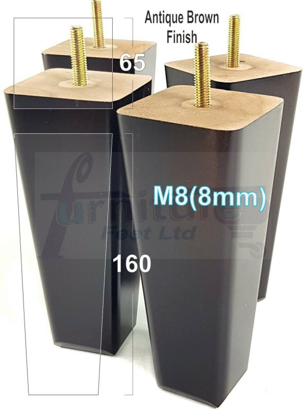 4x BLOCK WOODEN SOFA LEGS 160mm High CHAIR REPLACEMENT FURNITURE FEET M8(8mm) - Image 3