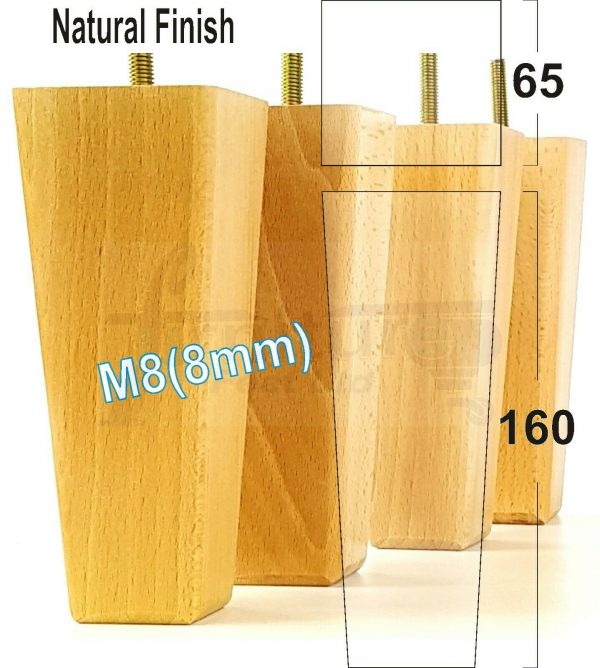4x BLOCK WOODEN SOFA LEGS 160mm High CHAIR REPLACEMENT FURNITURE FEET M8(8mm) - Image 12
