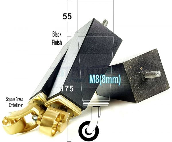 4x BRASS CASTOR LEGS 175mm High CHAIR REPLACEMENT SETTEE FURNITURE FEET M8(8mm) - Image 13