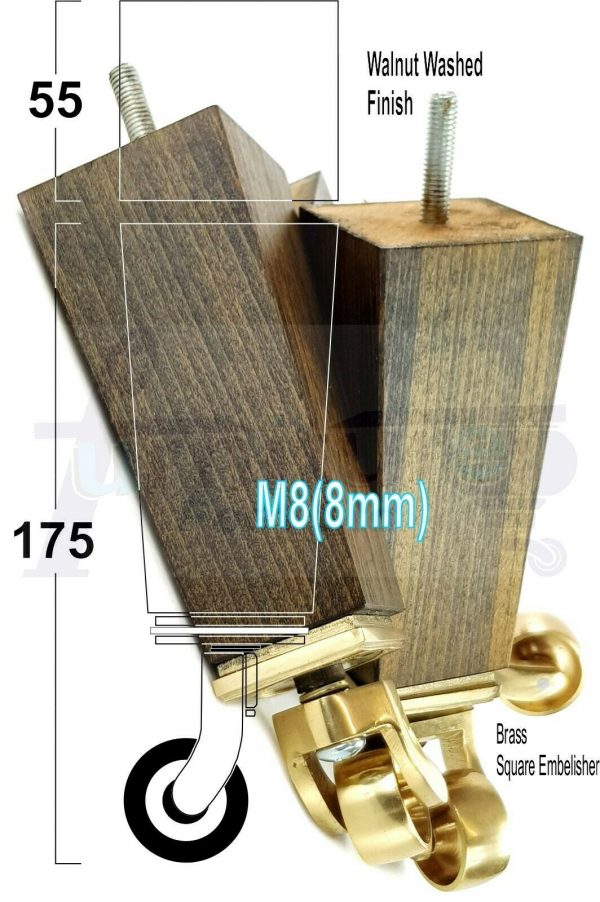 4x BRASS CASTOR LEGS 175mm High CHAIR REPLACEMENT SETTEE FURNITURE FEET M8(8mm) - Image 17