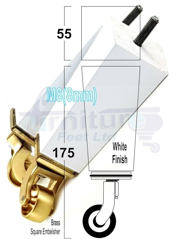 4x BRASS CASTOR LEGS 175mm High CHAIR REPLACEMENT SETTEE FURNITURE FEET M8(8mm) - Image 24