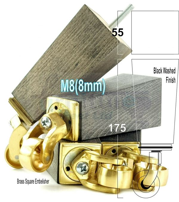 4x BRASS CASTOR LEGS 175mm High CHAIR REPLACEMENT SETTEE FURNITURE FEET M8(8mm) - Image 14