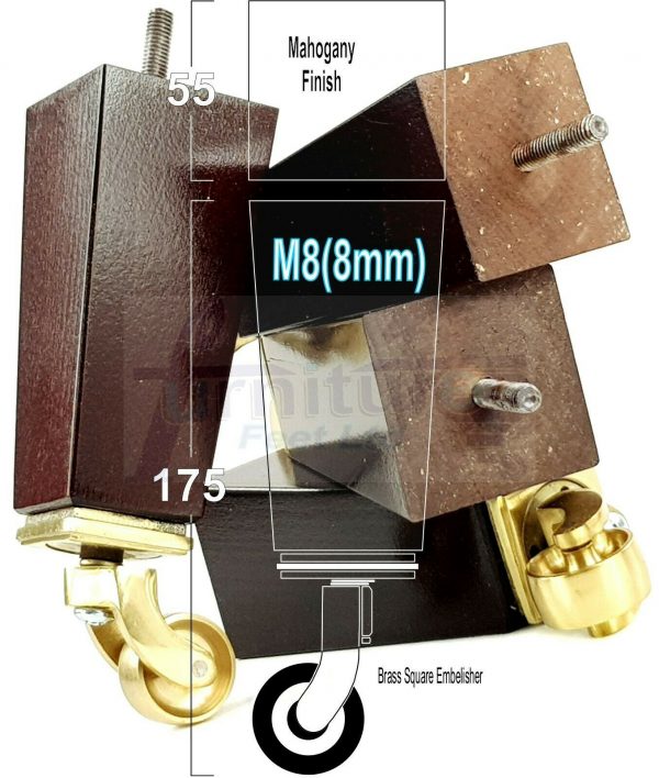 4x BRASS CASTOR LEGS 175mm High CHAIR REPLACEMENT SETTEE FURNITURE FEET M8(8mm) - Image 20