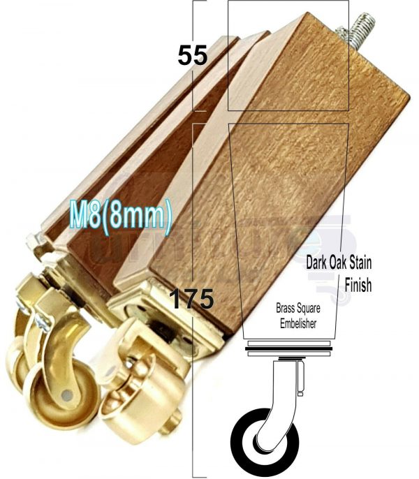 4x BRASS CASTOR LEGS 175mm High CHAIR REPLACEMENT SETTEE FURNITURE FEET M8(8mm) - Image 16