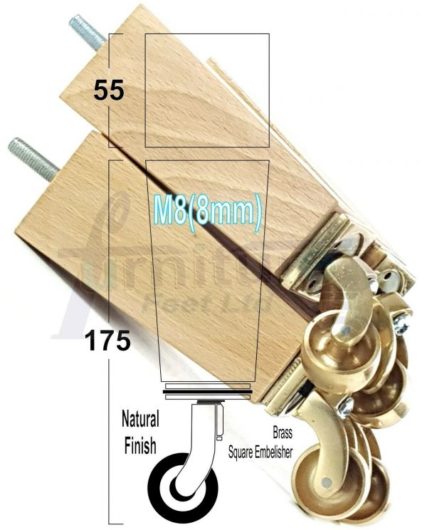 4x BRASS CASTOR LEGS 175mm High CHAIR REPLACEMENT SETTEE FURNITURE FEET M8(8mm) - Image 22