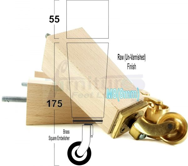4x BRASS CASTOR LEGS 175mm High CHAIR REPLACEMENT SETTEE FURNITURE FEET M8(8mm) - Image 23