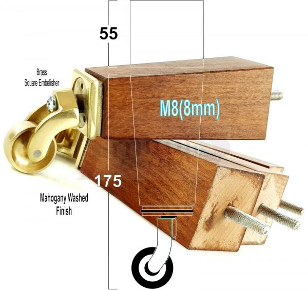 4x BRASS CASTOR LEGS 175mm High CHAIR REPLACEMENT SETTEE FURNITURE FEET M8(8mm) - Image 21