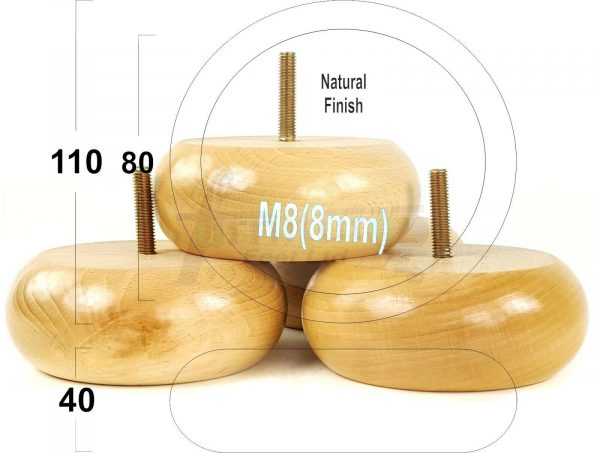 4x BUN WOOD FURNITURE CHAIR LEGS 40mm High SETTEE REPLACEMENT SOFA FEET M8(8mm) - Image 22