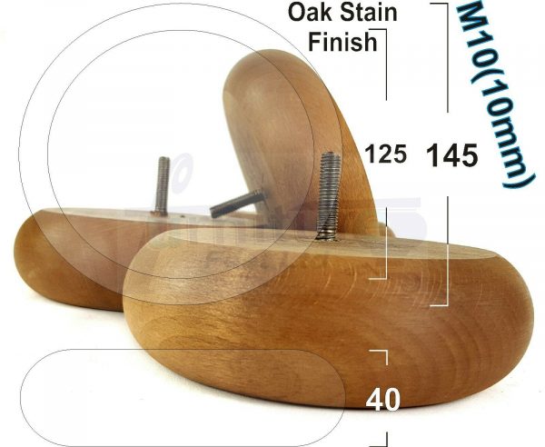 4x BUN WOOD REPLACEMENT FURNITURE CHAIR LEGS M10(10mm) - SETTEE FEET 40mm HIGH - Image 23